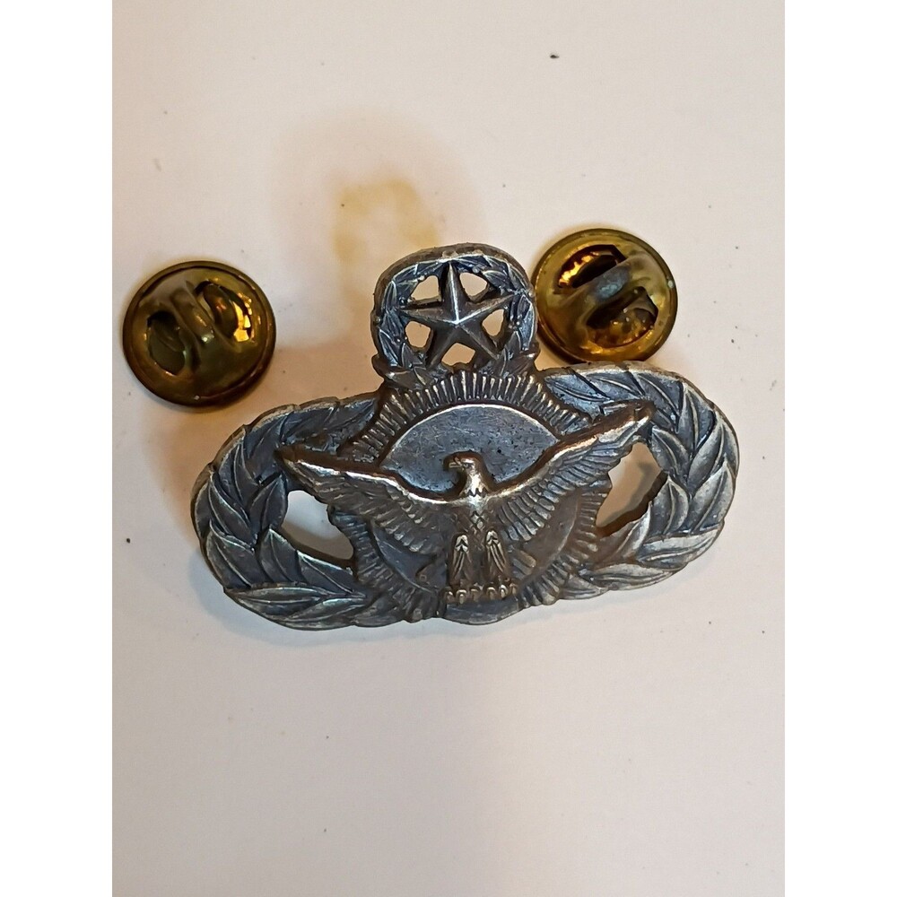 Pewter Air Force Master Security Police Eagle Star Qualification Pin 1-5/8"